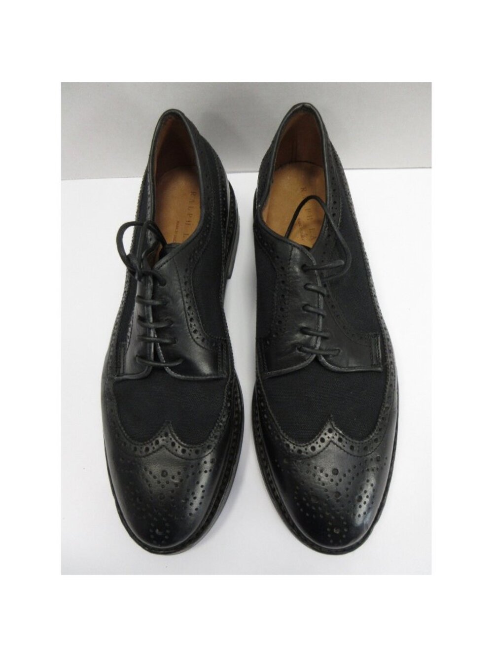 Ralph Lauren Shoes 11 D Derby Leather Canvas Wingtip Brogue Italy